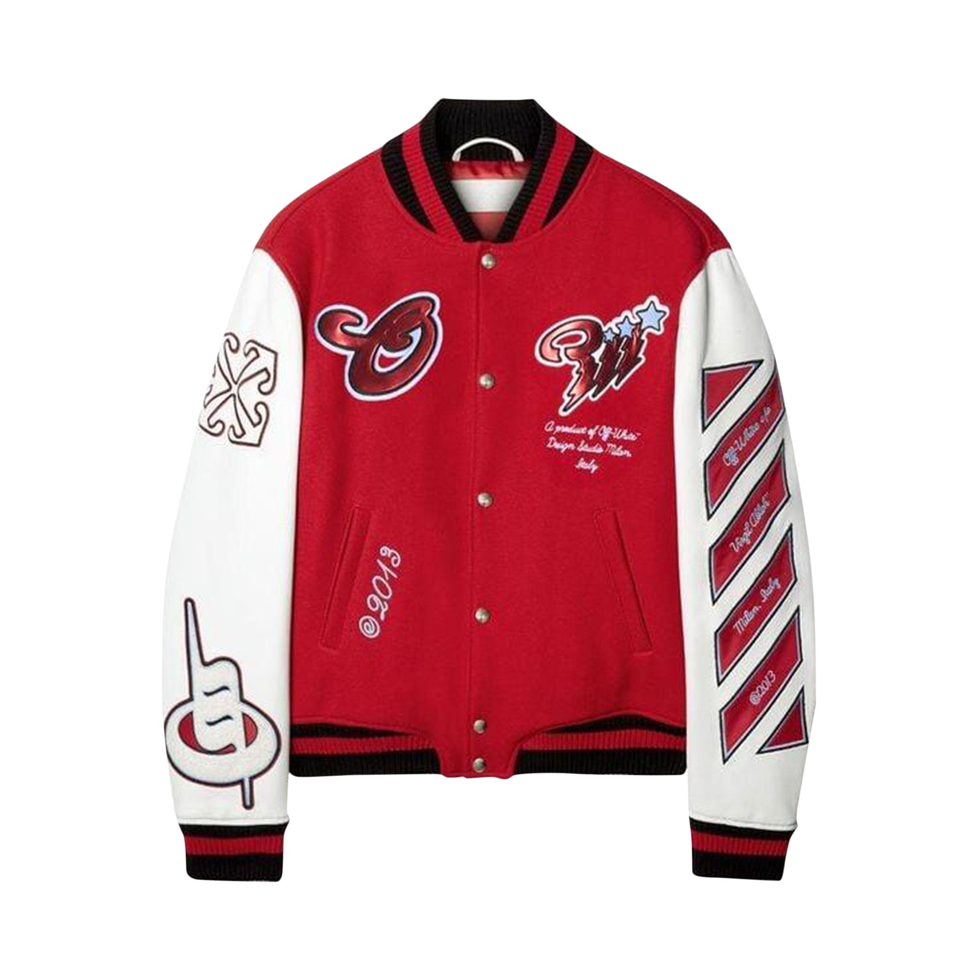 Buy Off-White Scorpio Lea Wool Varsity Jacket 'Red/Off White