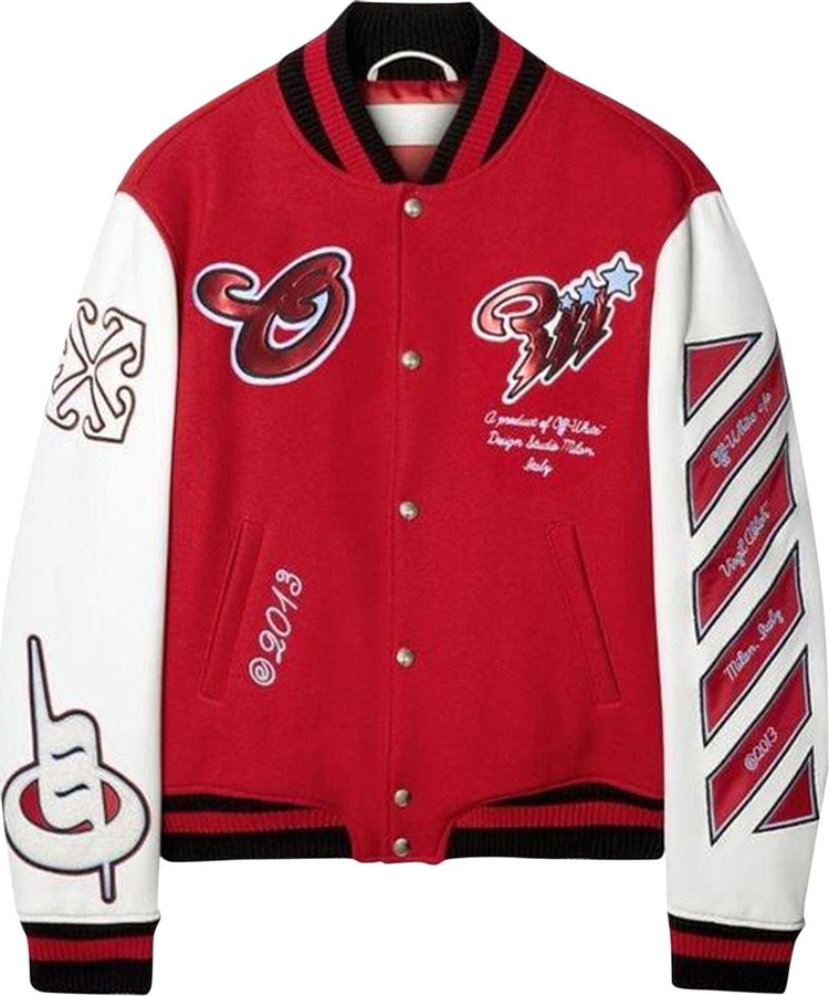 Off White Scorpio Lea Wool Varsity Jacket RedOff White