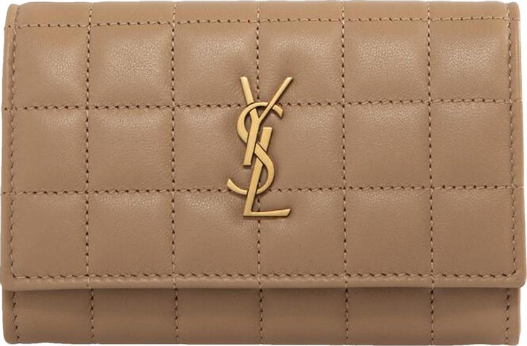 Saint Laurent Cassandre Quilted Leather Wallet Dark Caramel