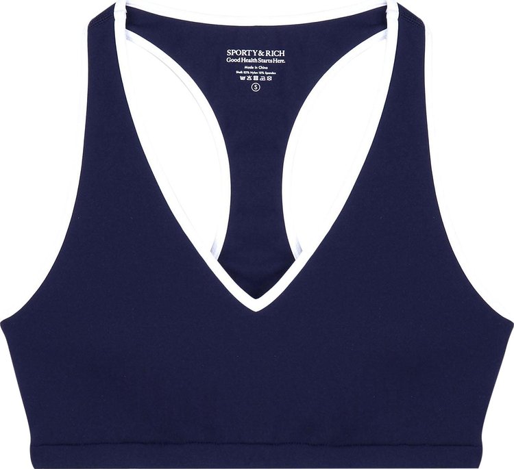 Sporty  Rich Runner Box V Neck Sports Bra NavyWhite