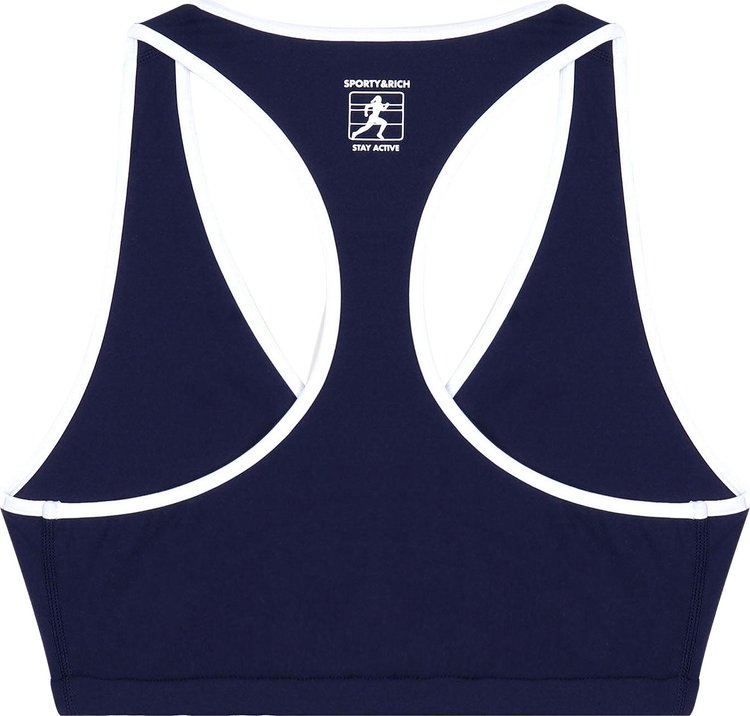 Sporty  Rich Runner Box V Neck Sports Bra NavyWhite