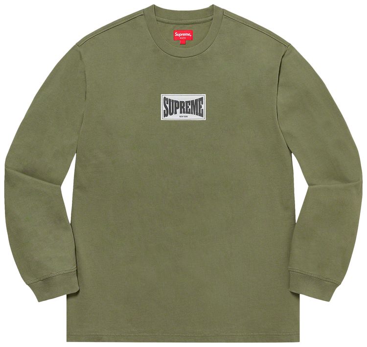 Supreme Woven Label Long Sleeve Top Olive