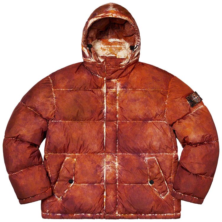 Supreme x Stone Island Painted Camo Crinkle Down Jacket Coral