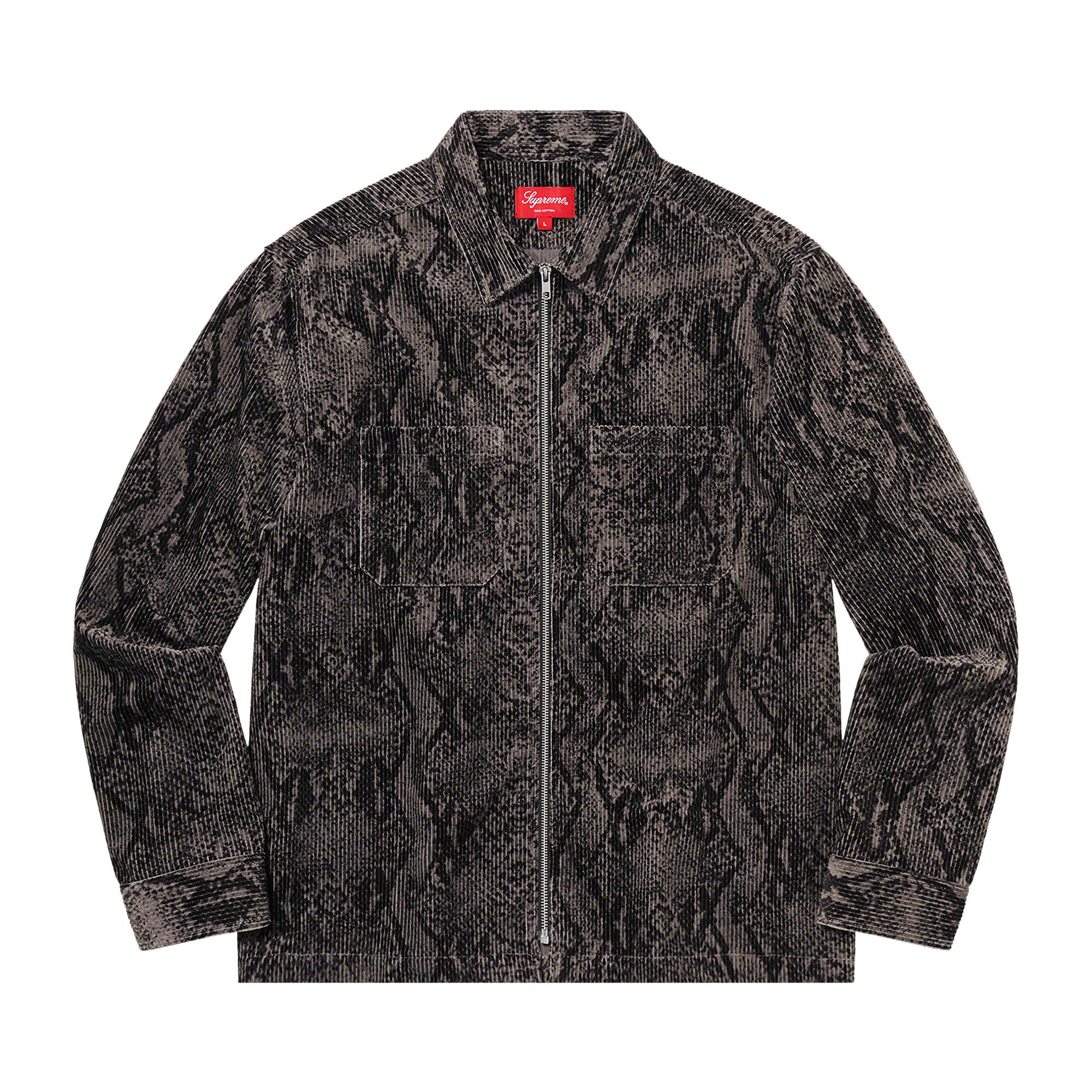Buy Supreme Snakeskin Corduroy Zip Up Shirt 'Black' - FW20S6