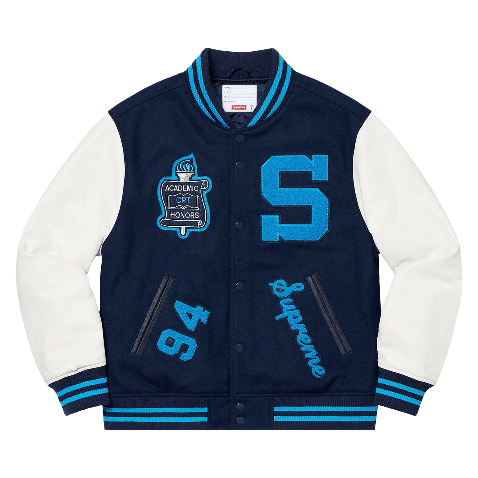 Buy Supreme Team Varsity Jacket 'Navy' - FW19J91 NAVY | GOAT