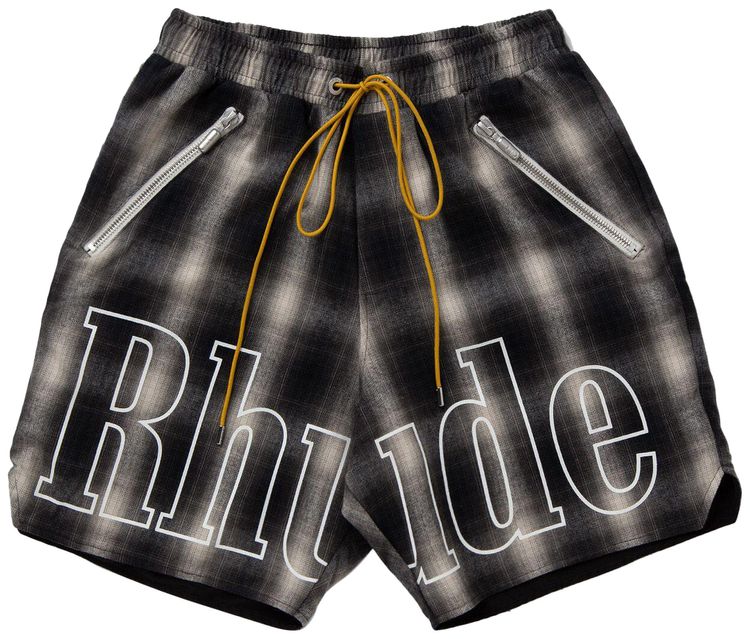Rhude Plaid Logo Shorts BlackGrey