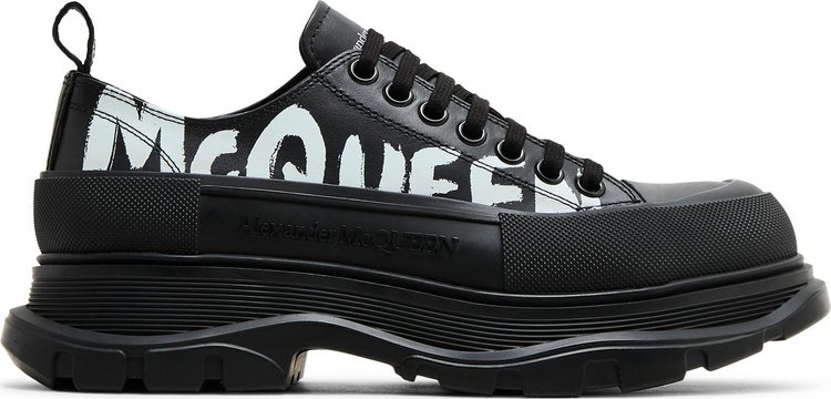 Alexander McQueen Tread Slick Lace Up Graffiti Logo   Black White