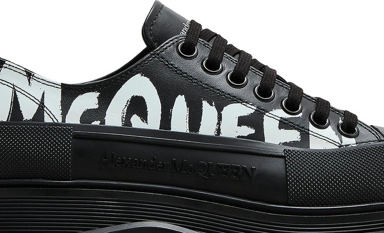 Alexander McQueen Tread Slick Lace Up Graffiti Logo   Black White