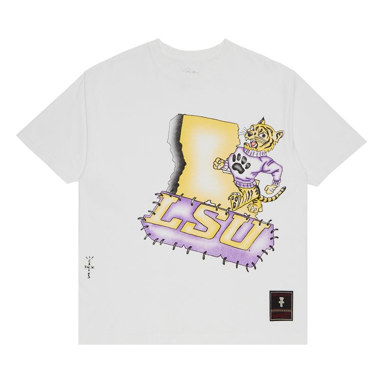 Cactus Jack by Travis Scott x Mitchell  Ness Louisiana State University Handdrawn Tee White