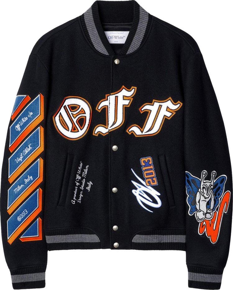 Off White Varsity Bomber Jacket BlackMulticolor