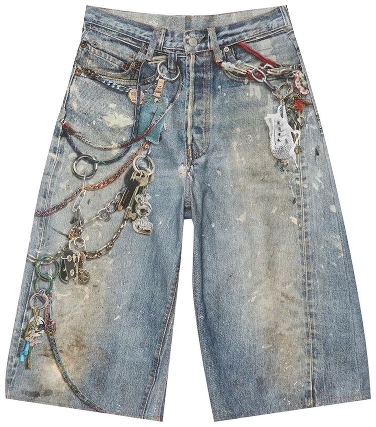 Acne Studios Denim Printed Shorts Blue