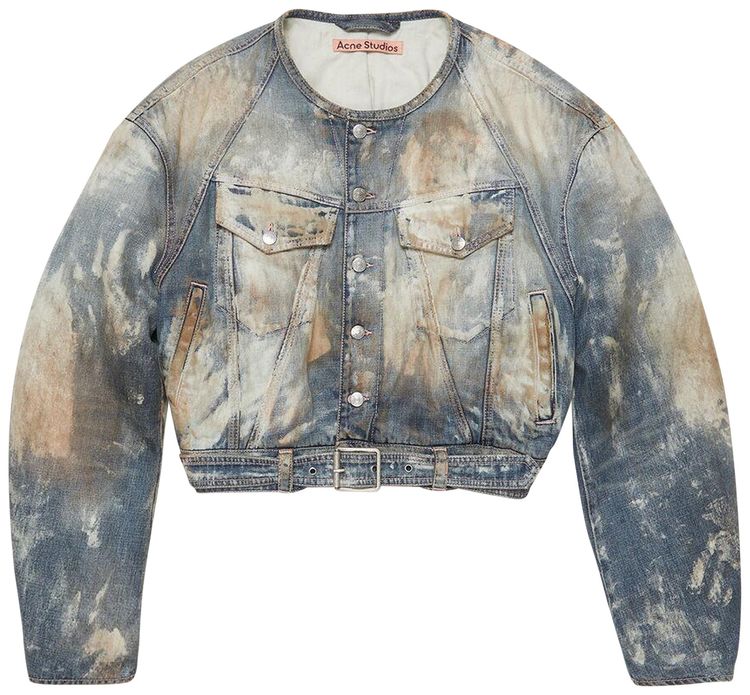 Acne Studios Cropped Denim Biker Jacket Blue