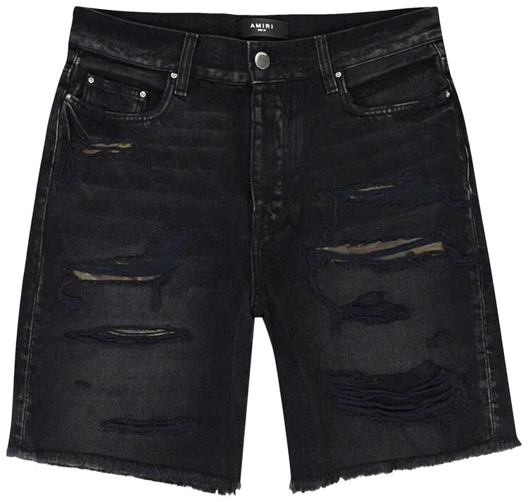 Amiri Camo Patch Short Denim Shorts Aged Black