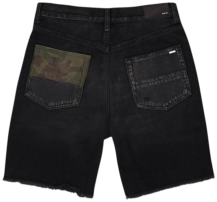 Amiri Camo Patch Short Denim Shorts Aged Black
