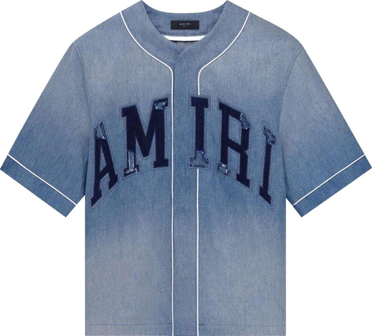 Amiri Sun Faded Baseball Shirt Perfect Indigo