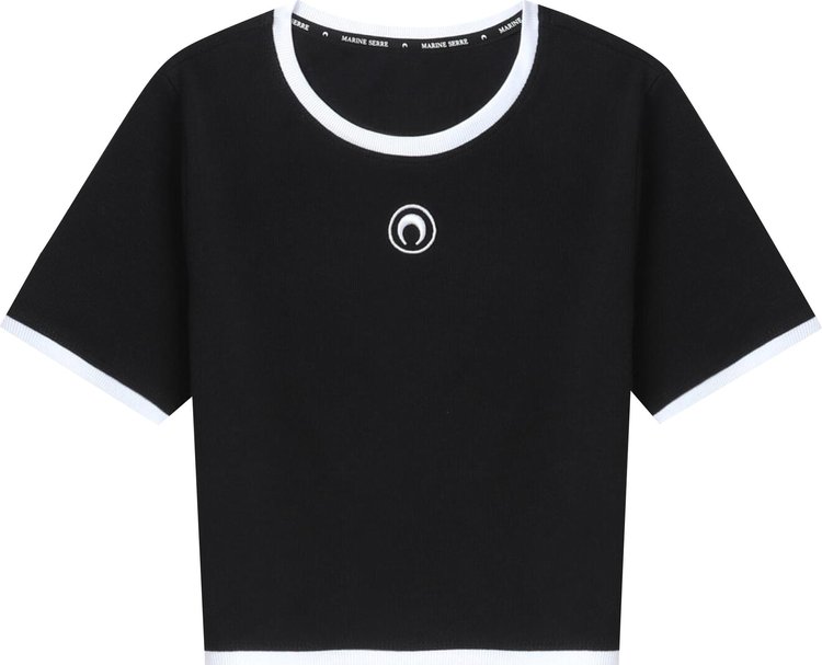 Marine Serre Moon Logo Ribbed Jersey Cropped Top Black