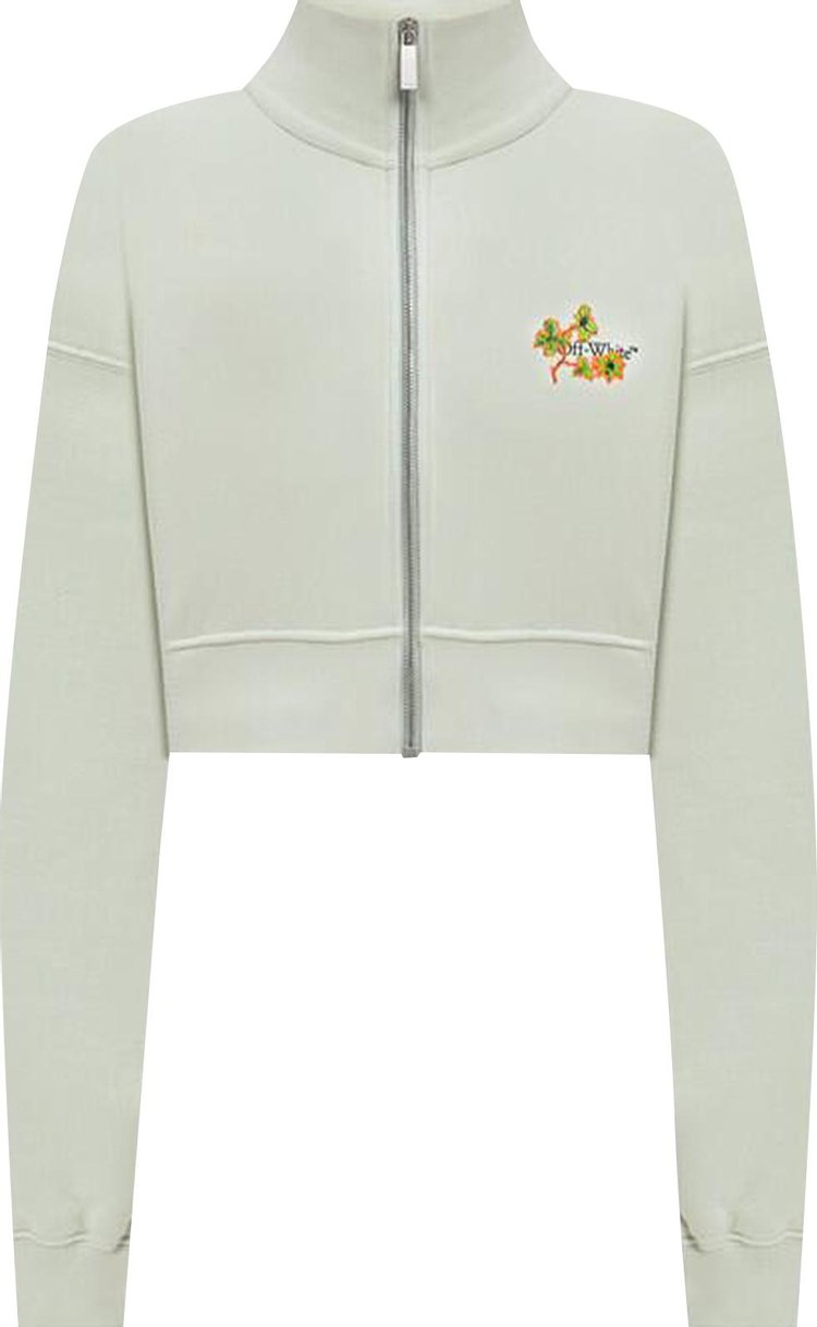 Off White Ramage Flower Arrow Zip Crew Sweatshirt Milky Green