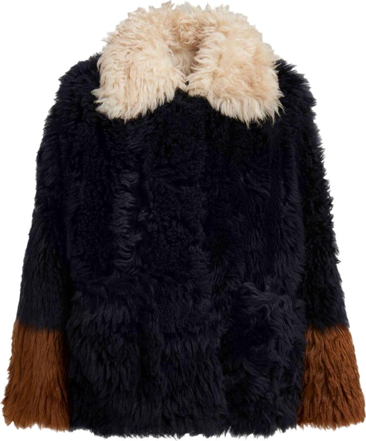 Marni Long Hair Shearling Jacket Light Navy