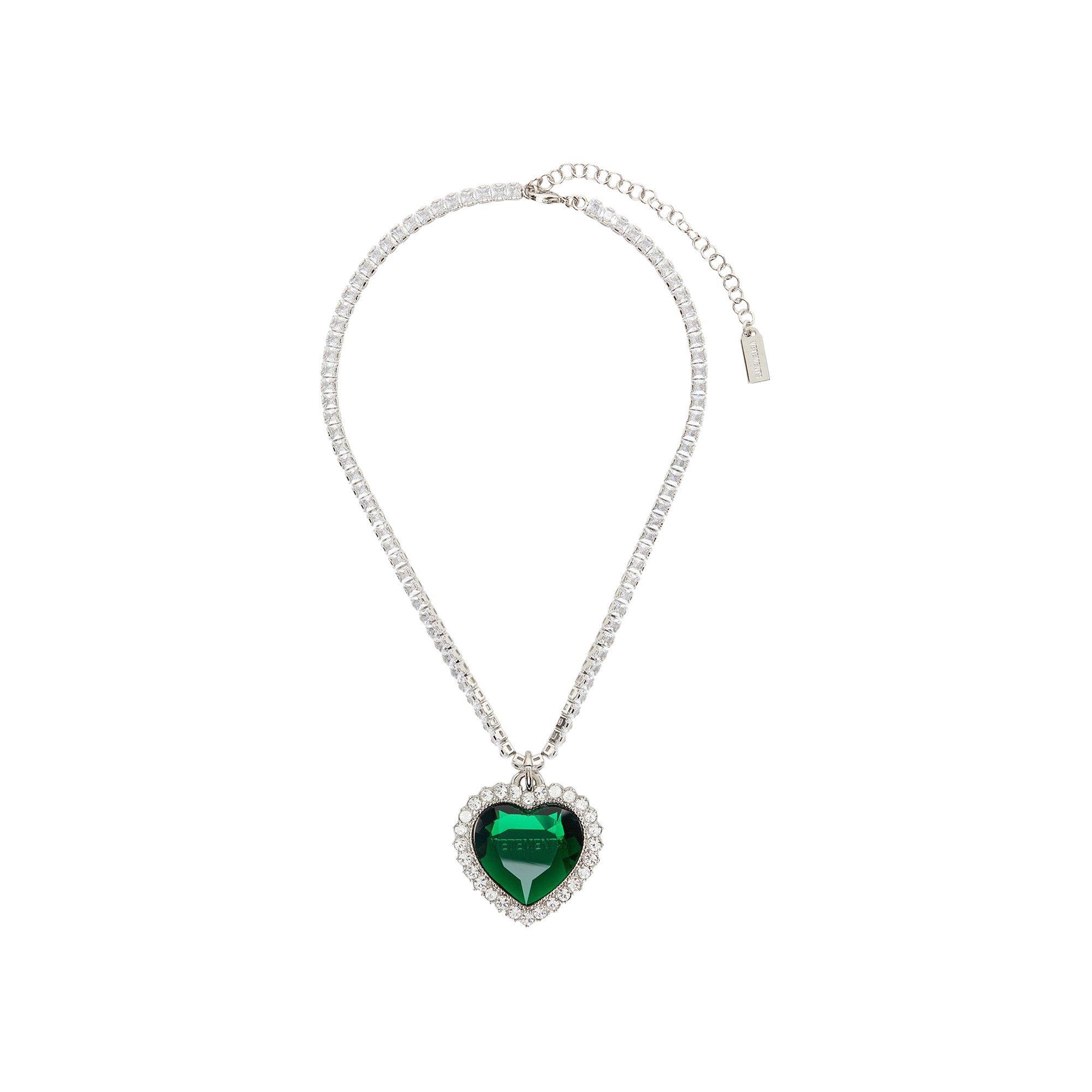 Buy Vetements Crystal Heart Necklace Silver Green UA65NE161G SILV GOAT UK
