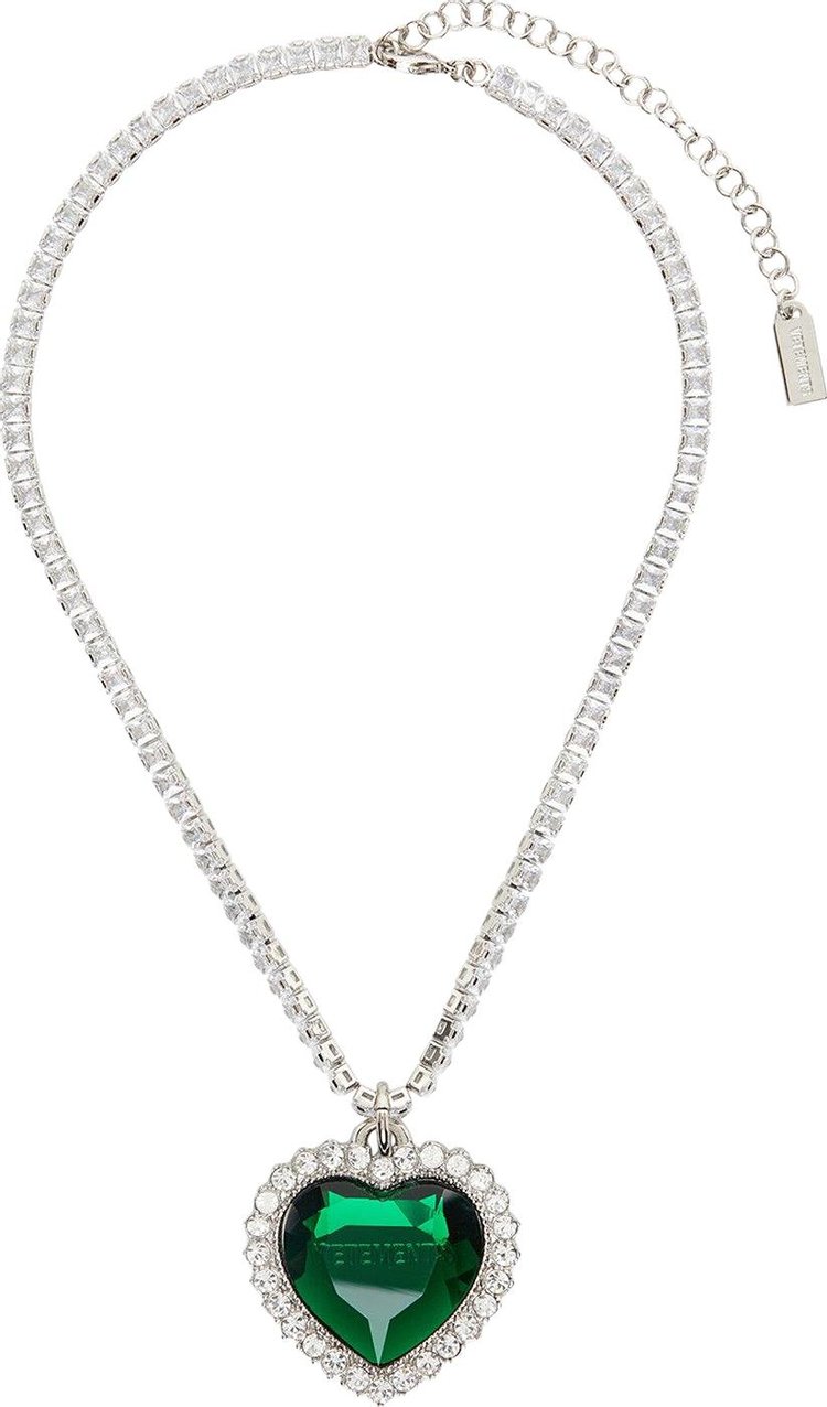 Vetements Crystal Heart Necklace SilverGreen