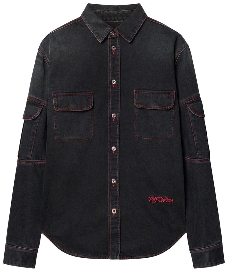 Off White Script Samurai Den Shirt Vintage BlackRed