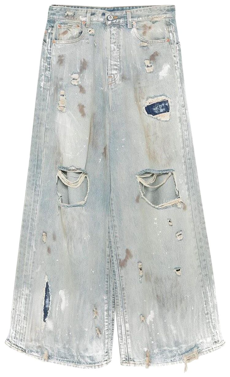 Vetements Trashed Big Shape Jeans Distressed Light Blue