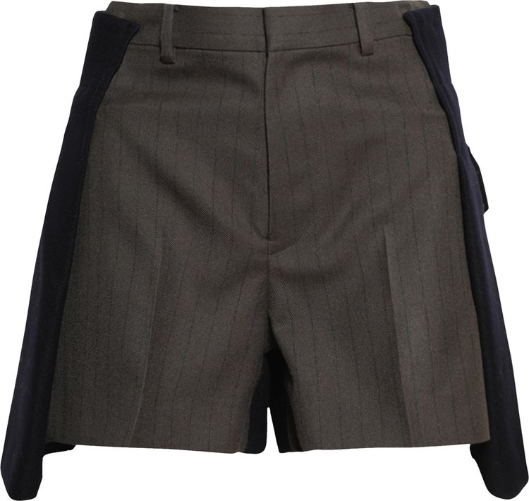 Sacai Chalk Stripe Wool Melton Shorts KhakiNavy