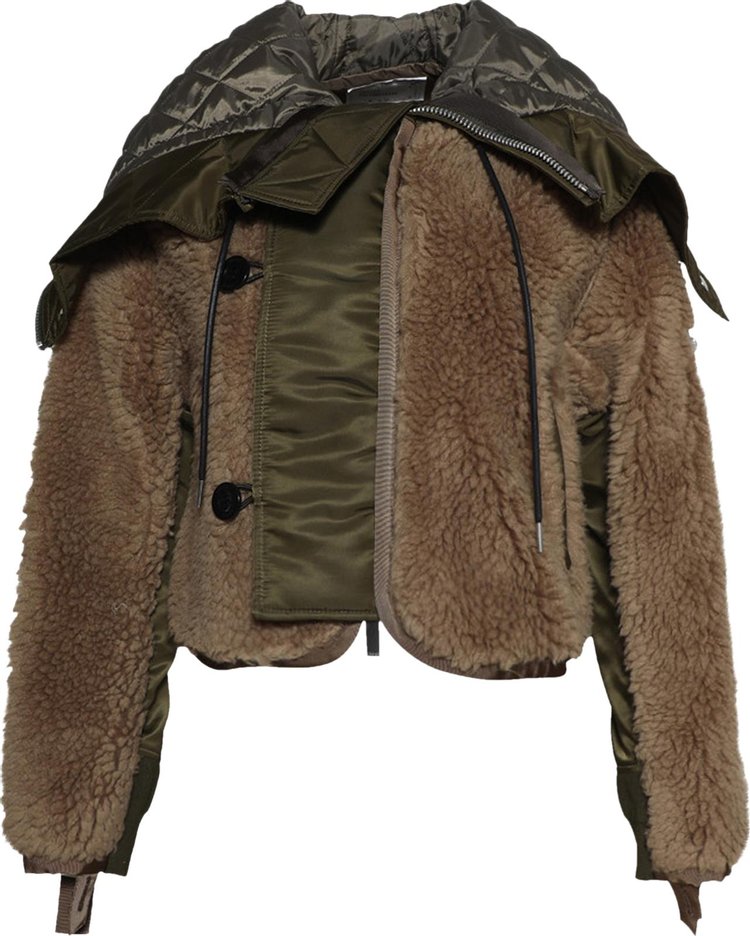 Sacai Faux Shearling Nylon Twill Blouson BeigeOlive