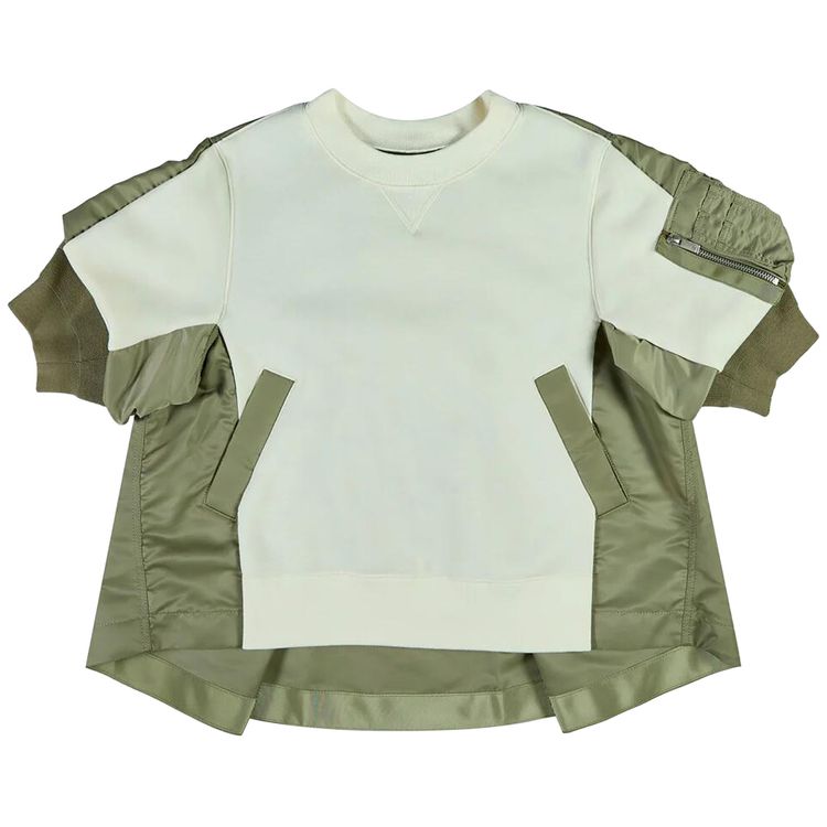 Sacai Nylon Twill Sponge Sweat Pullover IvoryLight Khaki