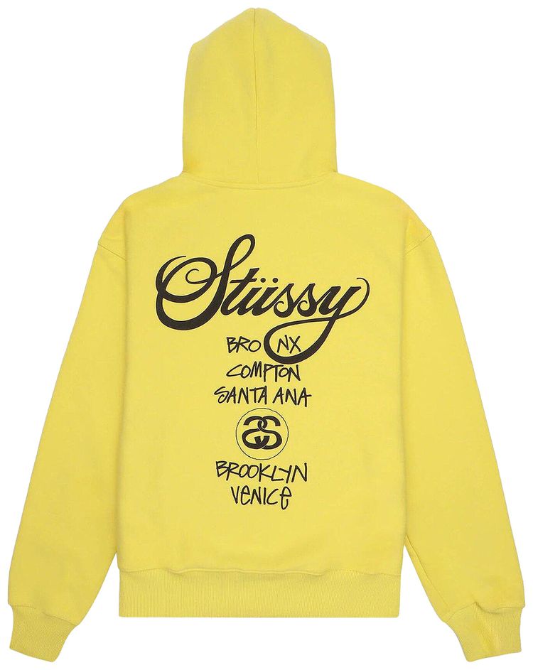 Stussy World Tour Zip Hoodie Yellow