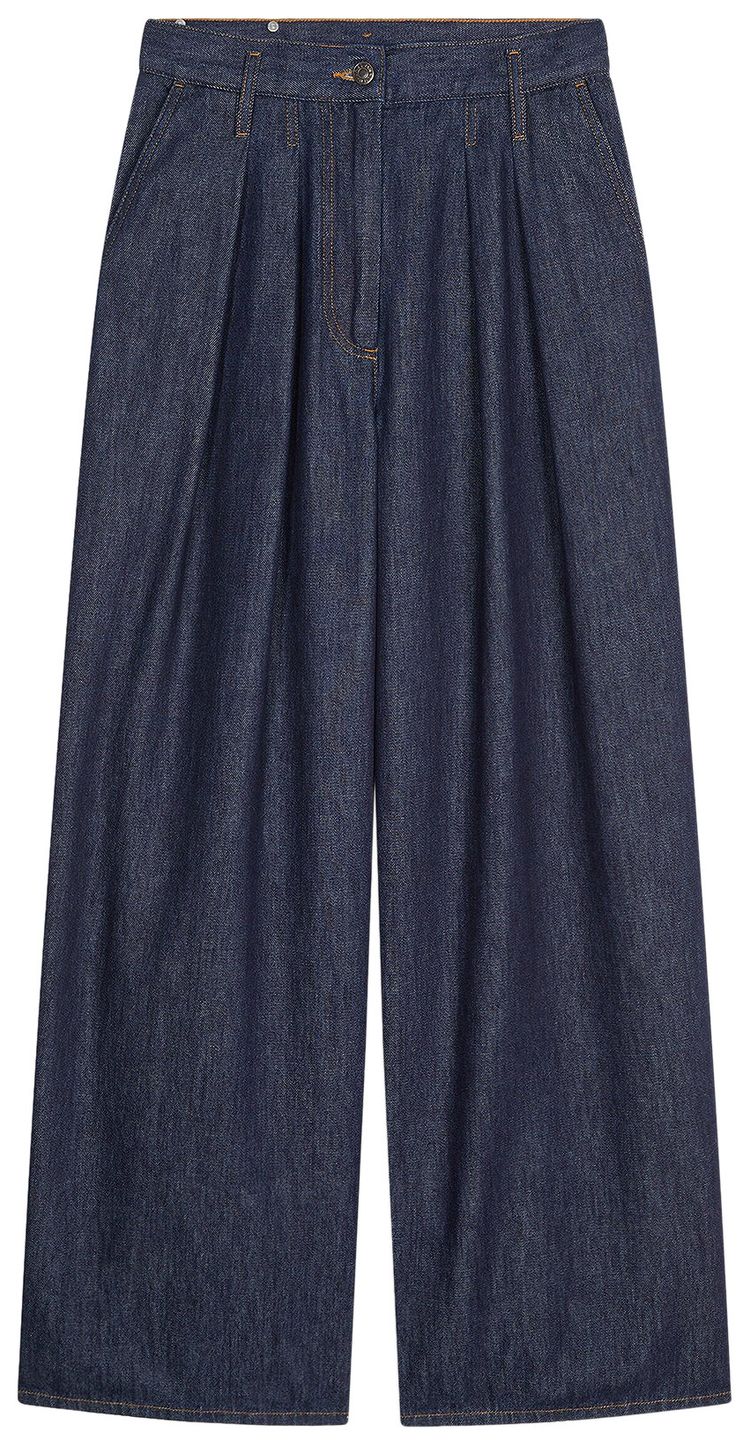Dries Van Noten Pleated Wide Leg Pants Indigo