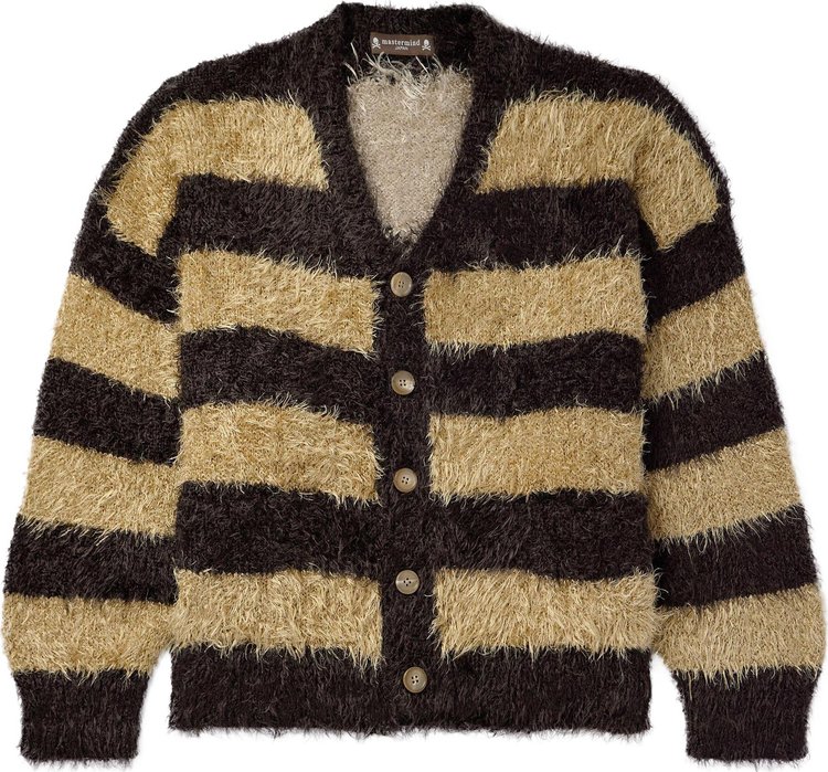 Mastermind Microfiber Striped Cardigan BrownCamel