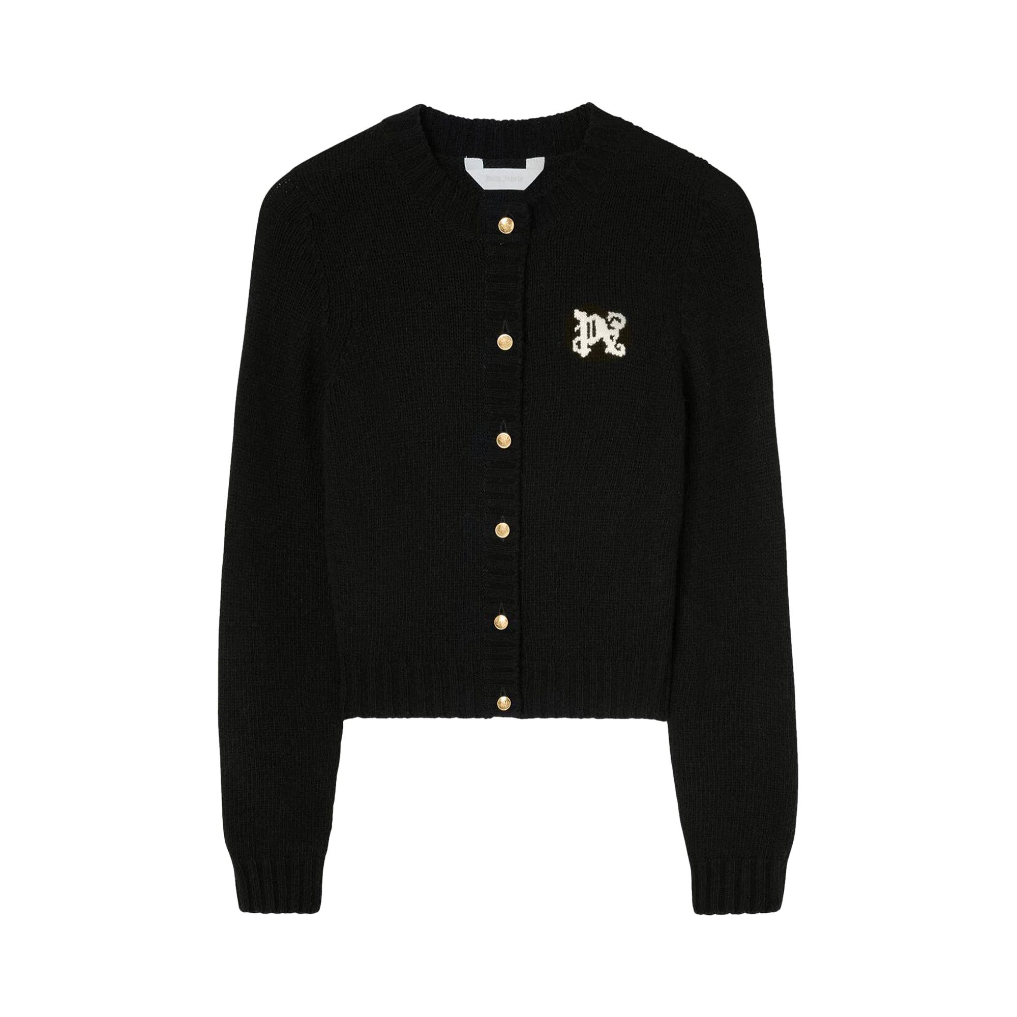 Buy Palm Angels Monogram Cardigan Black White PWHB020F24KNI0011003 GOAT
