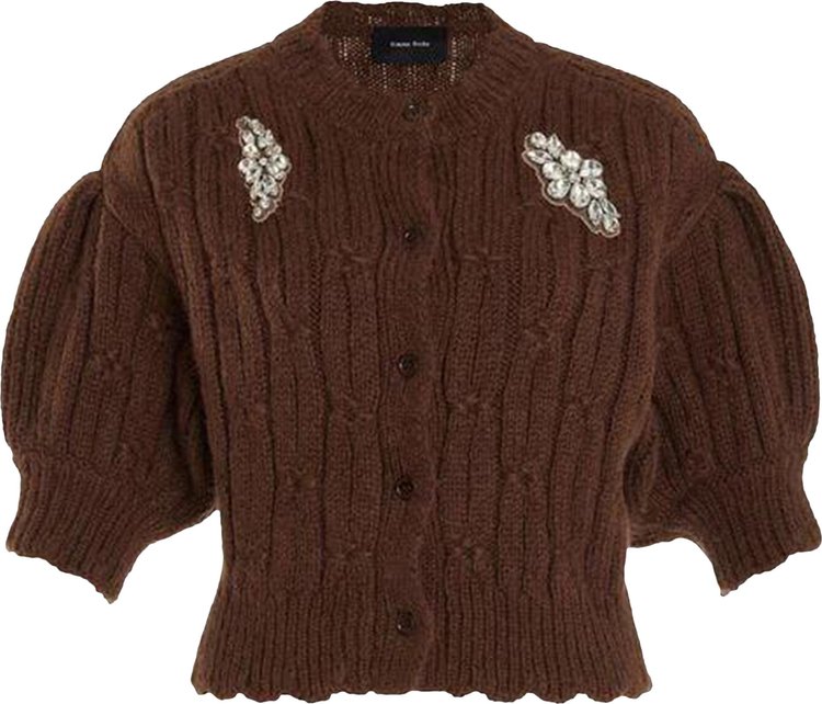 Simone Rocha Embellished Cropped Chunky Knit Cardigan ChocolateClear