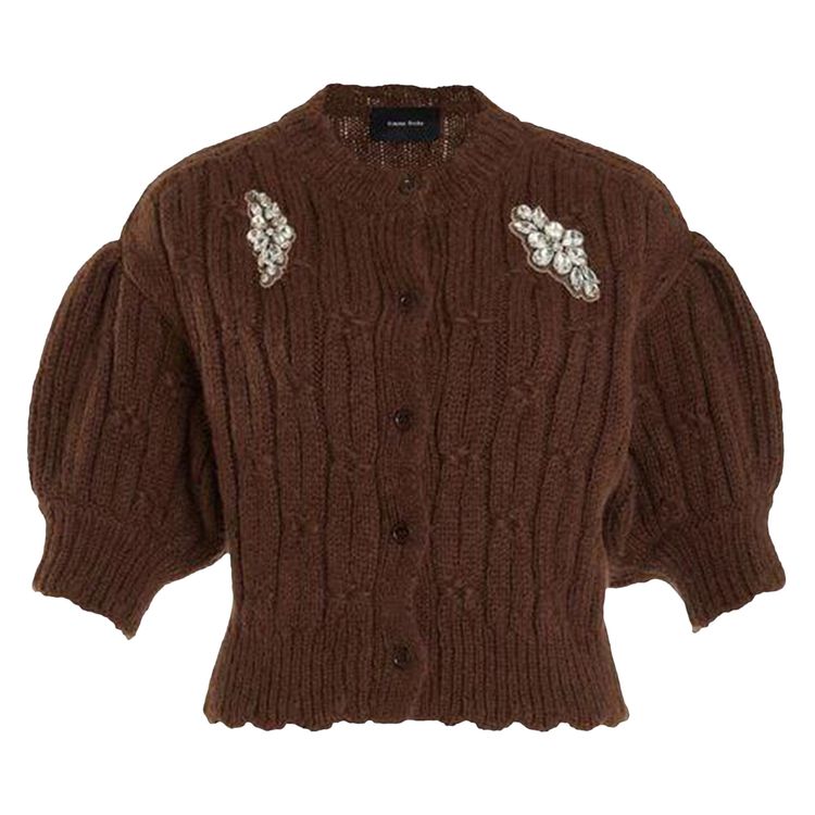 Buy Simone Rocha Embellished Cropped Chunky Knit Cardigan 'Chocolate ...