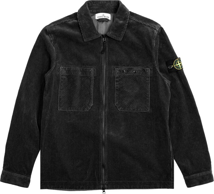 Stone Island Logo Patch Corduroy Overshirt Black