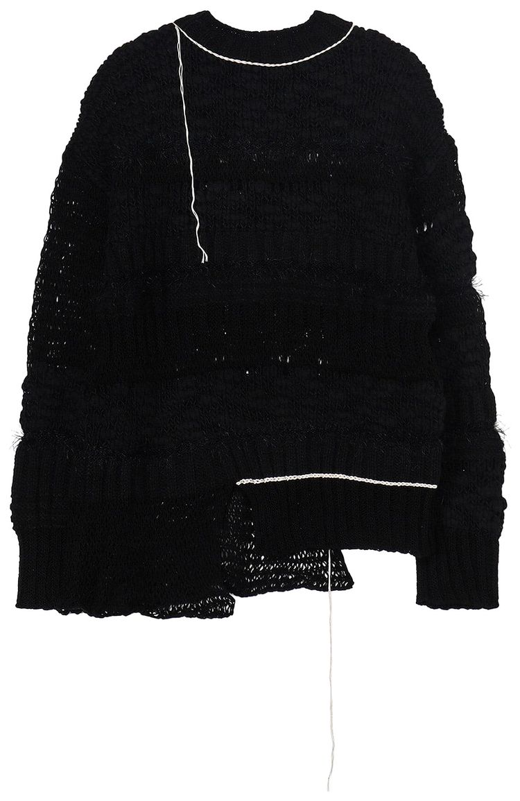 Ys Thread Accented Wool Blend Sweater Black