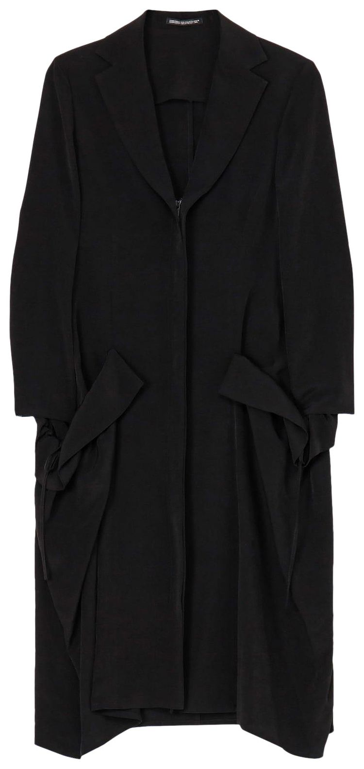 Yohji Yamamoto Crepe De Chine Side Gather Detail Zip Dress Black