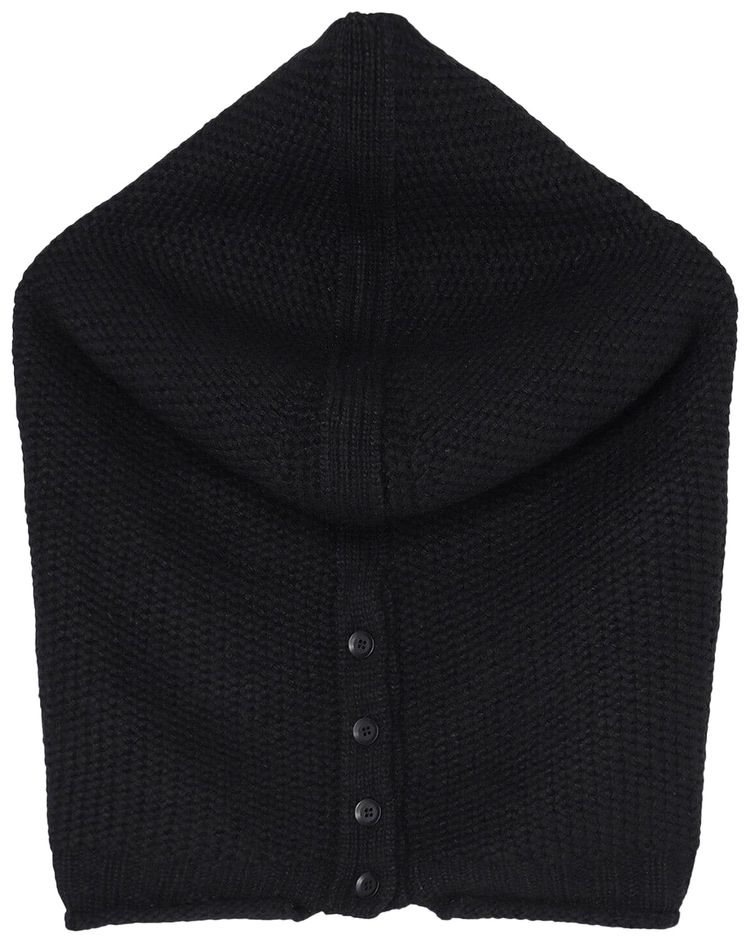 Yohji Yamamoto Knit Backside Button Hooded Warmer Black