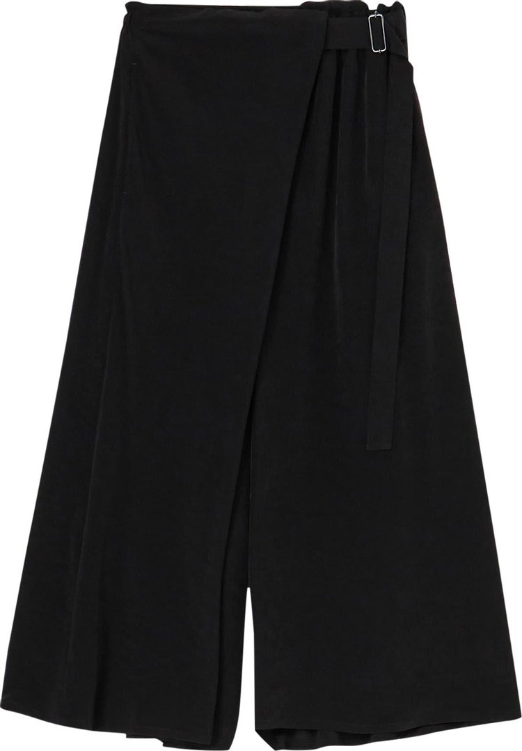 Yohji Yamamoto Crepe De Chine Wrap Skirt Pants Black