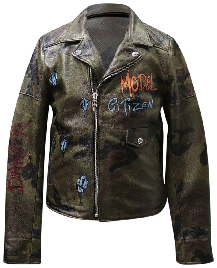 Chrome Hearts x Matty Boy Camoflauge Leather Biker Jacket Multicolor
