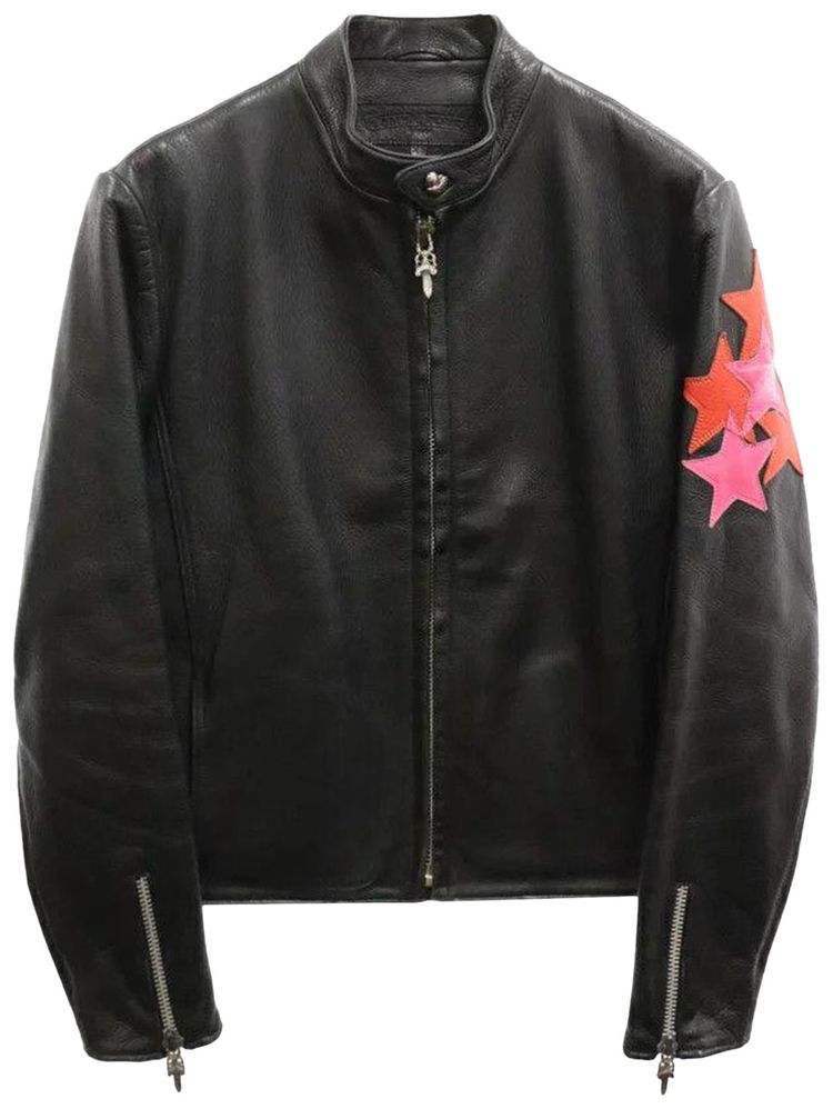 Chrome Hearts Star Patch Leather Racing Jacket Black