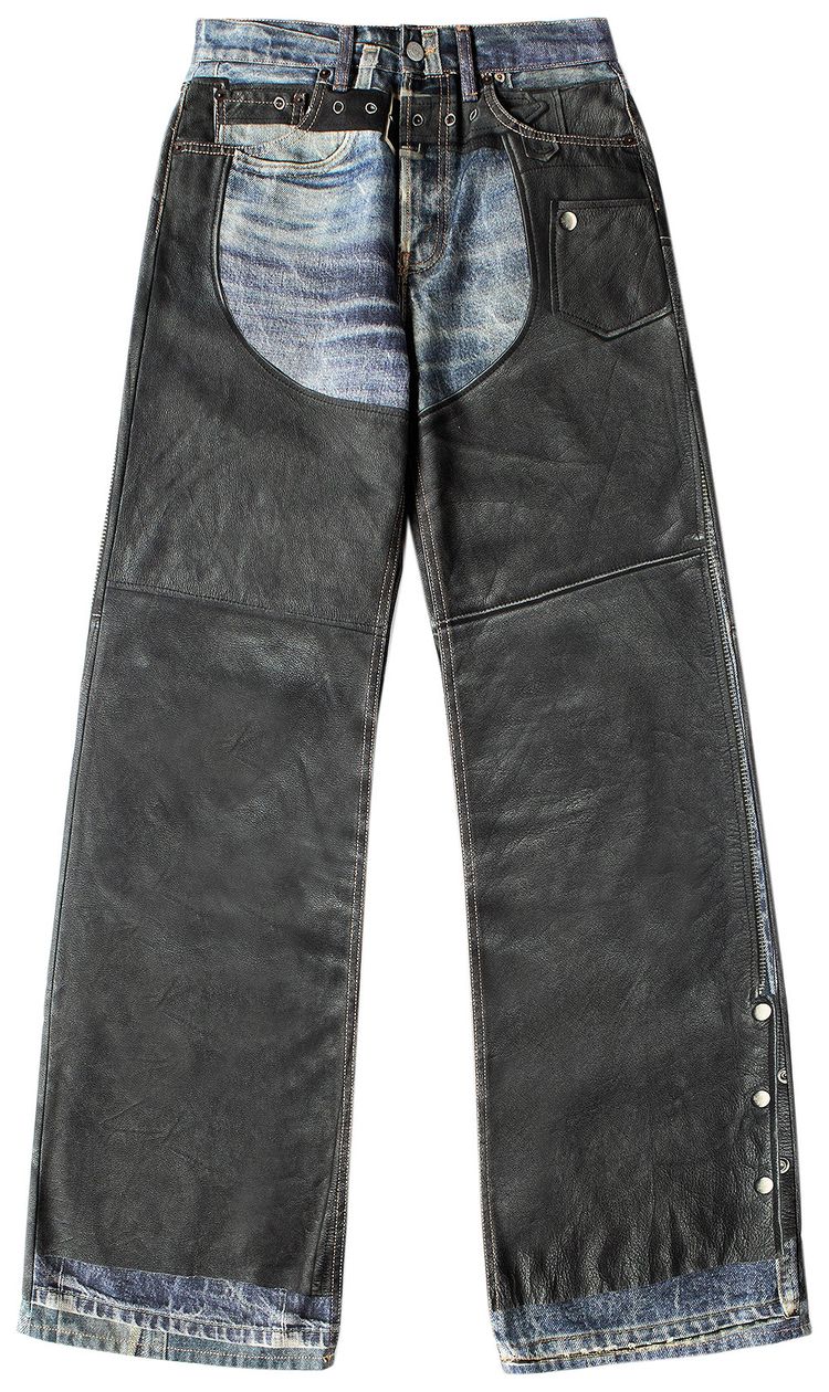 Acne Studios Leather Chaps Printed Jeans Blue