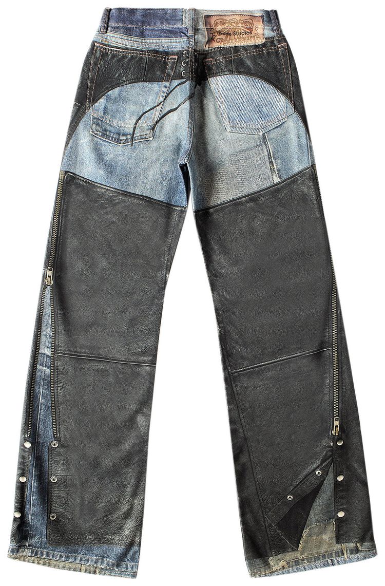 Acne Studios Leather Chaps Printed Jeans Blue