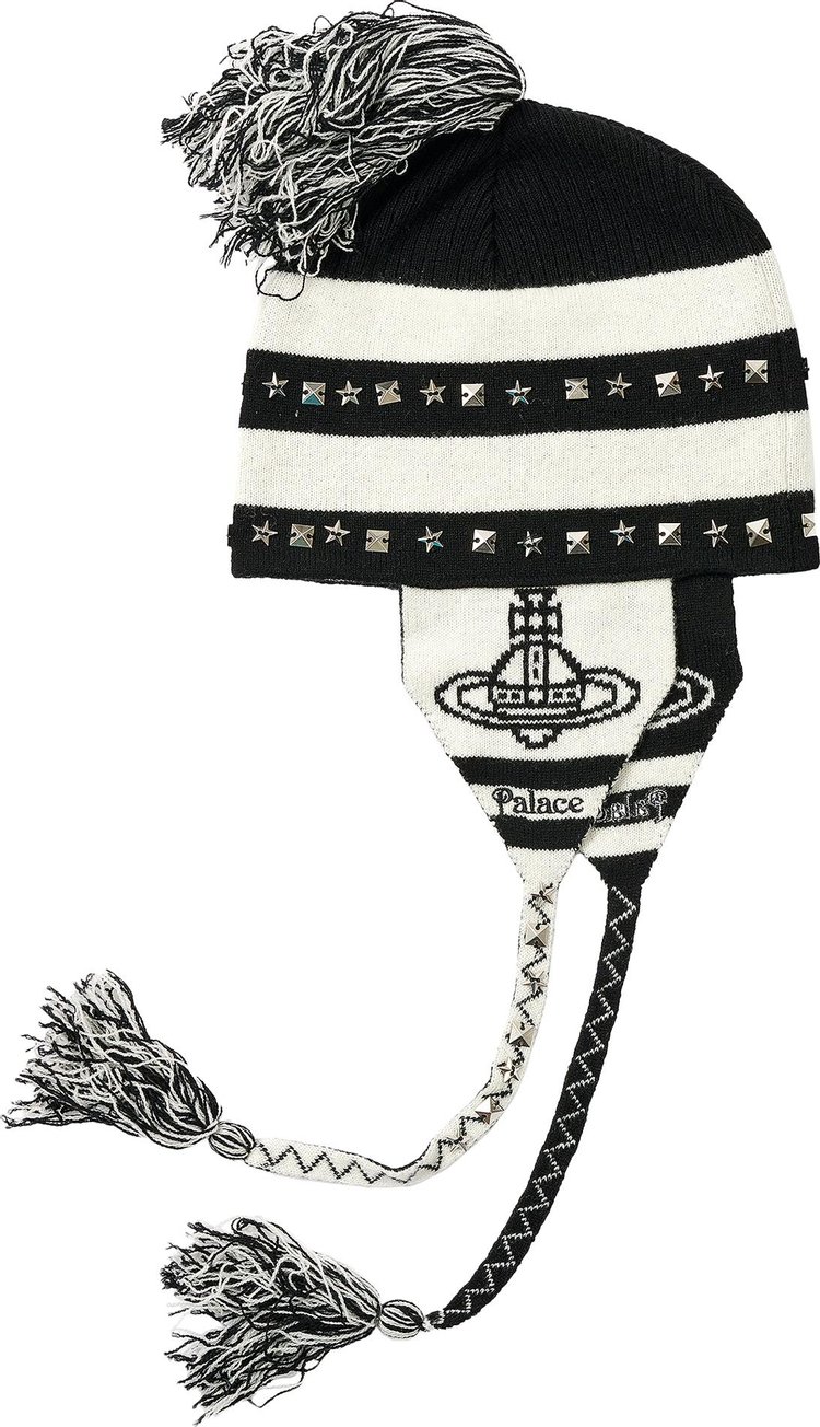 Palace x Vivienne Westwood Orb Knit Earflap Beanie BlackWhite