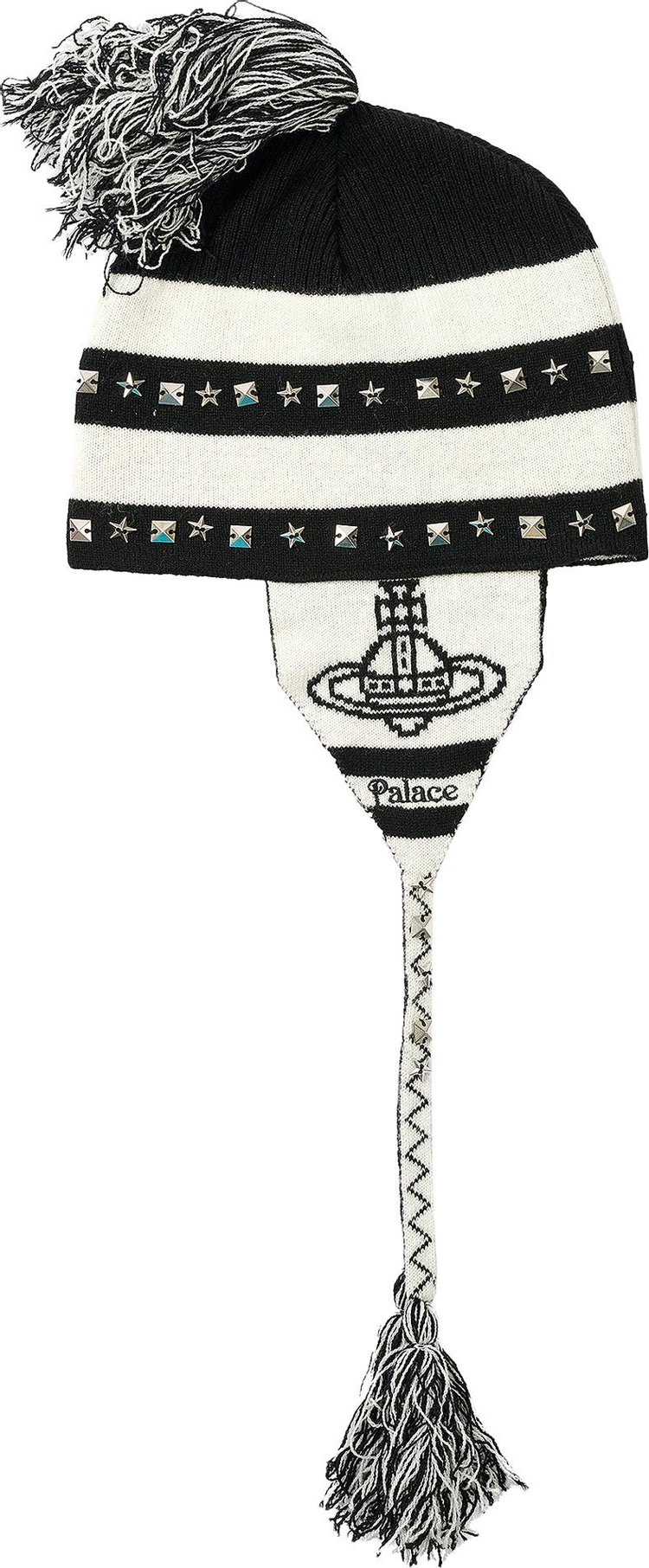 Palace x Vivienne Westwood Orb Knit Earflap Beanie BlackWhite