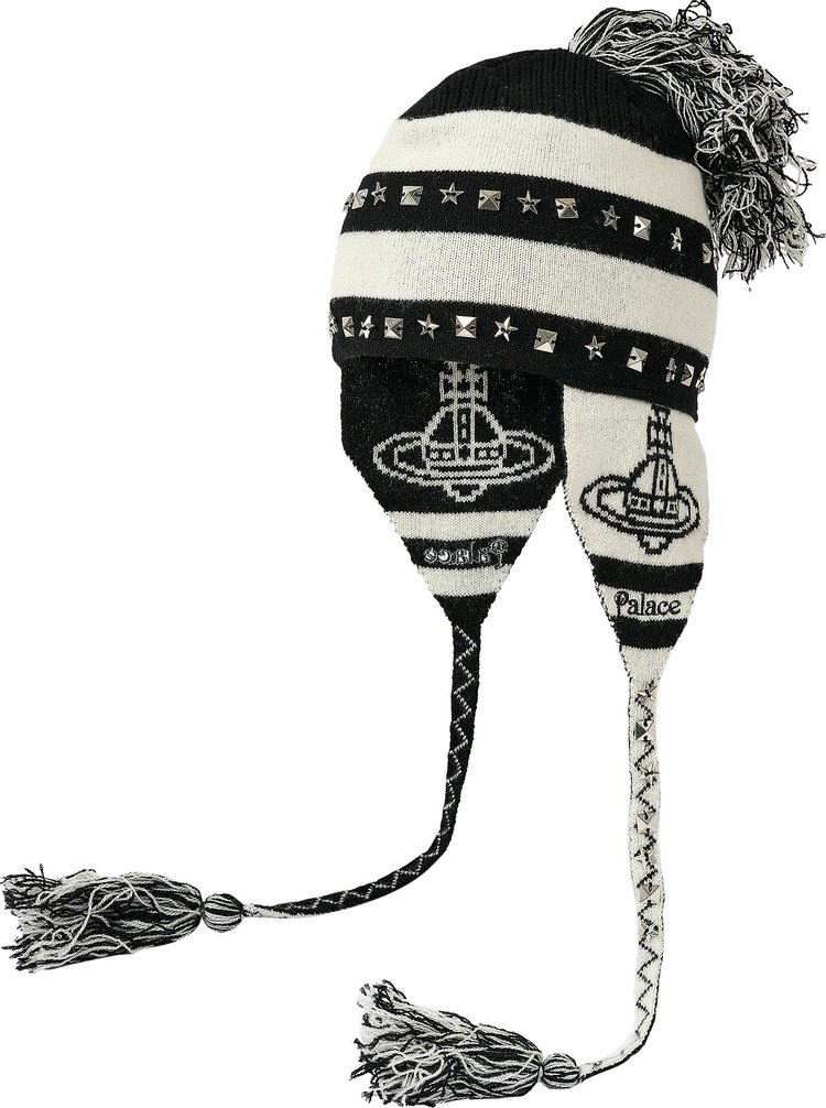 Palace x Vivienne Westwood Orb Knit Earflap Beanie BlackWhite