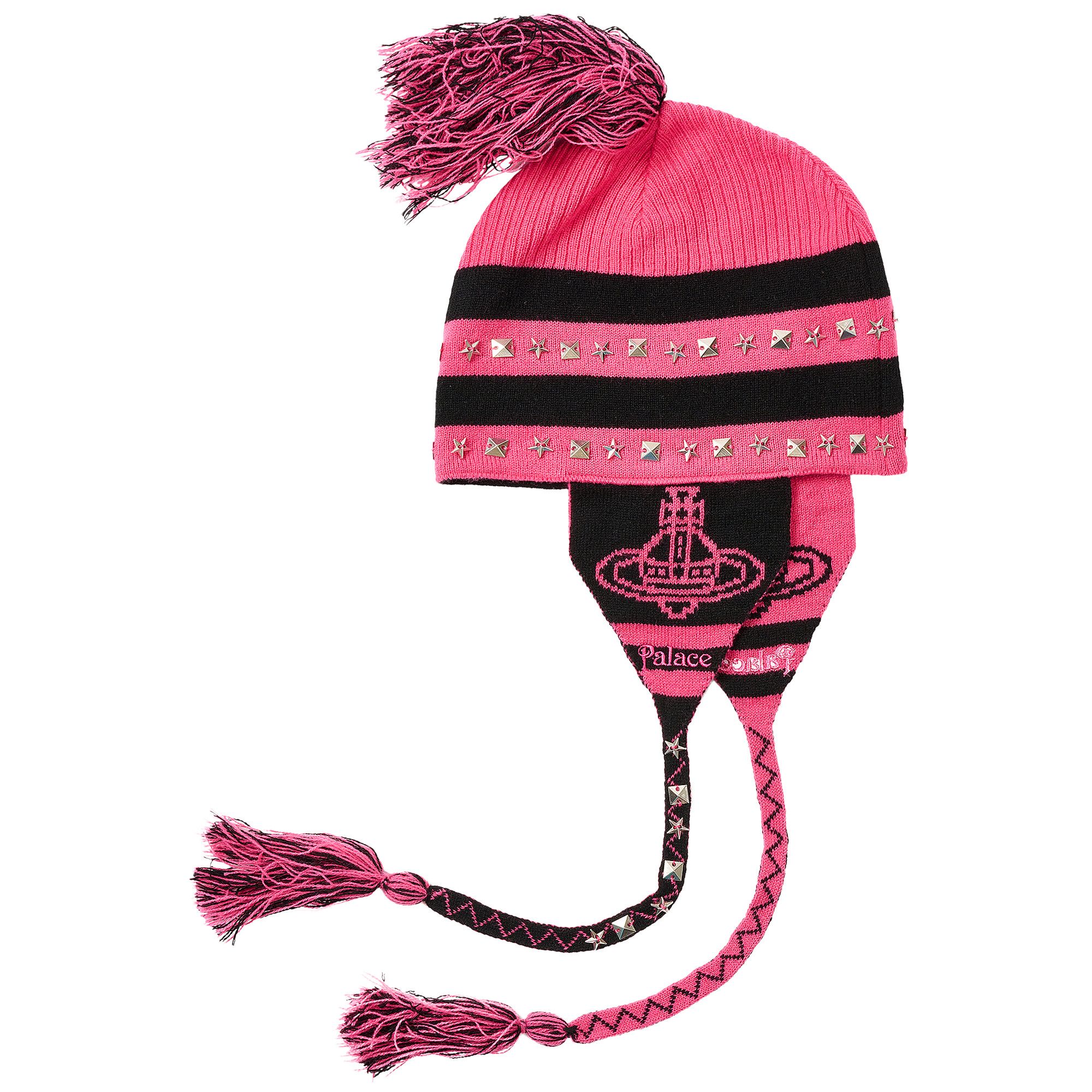 【ギフ_包装】 Palace 'Pink/Black' Beanie Earflap Knit Orb Westwood Vivienne x 帽子