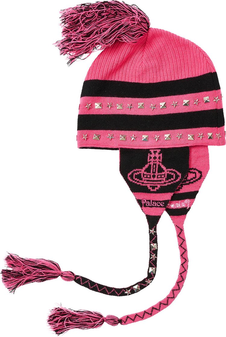 Palace x Vivienne Westwood Orb Knit Earflap Beanie PinkBlack