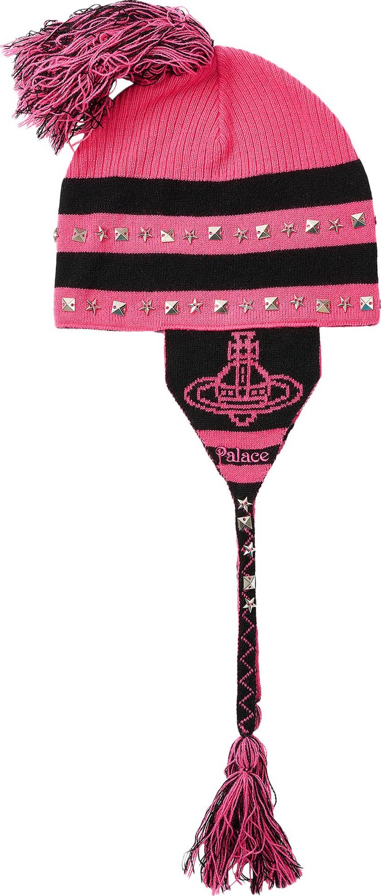 Palace x Vivienne Westwood Orb Knit Earflap Beanie PinkBlack